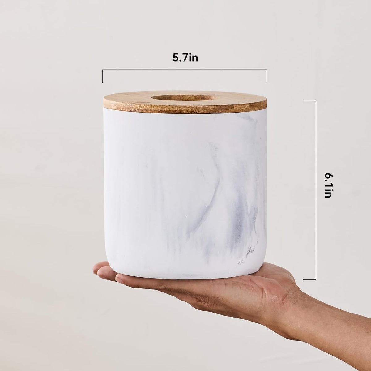 Polytree Marble White Mini Trash Can with Bamboo Lid,Small Countertop Trash Can,Desk Trash
