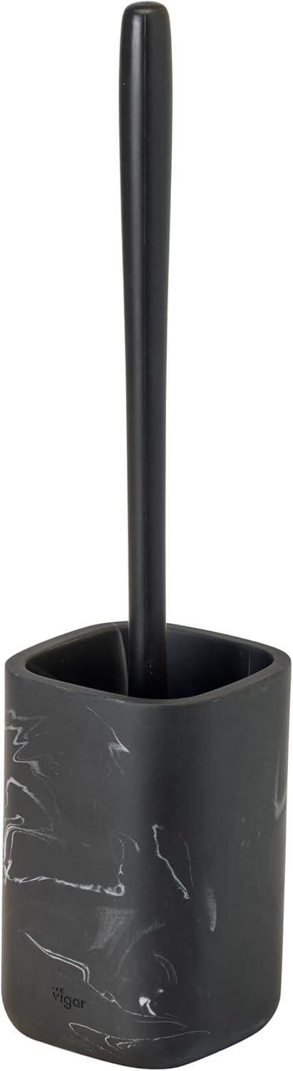 Vigar Zense Toilet Brush and Holder Set, Toilet Bowl Brush with Polyresin Stone Holder, Bathroom