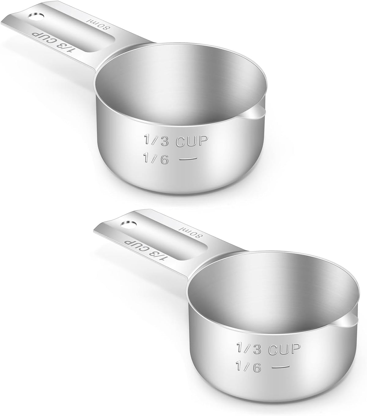 2PCS 1/3Cup (80ml, 2.7oz) Single Measuring Cup, Stainless Steel Measure Scoop, Metric and US