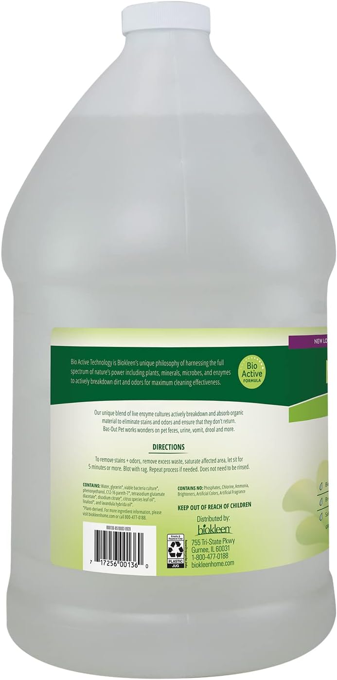 Biokleen Bac-Out Pet Stain Remover - 2 Gallon - Enzymatic, Natural, Destroys Stains & Odors Safely