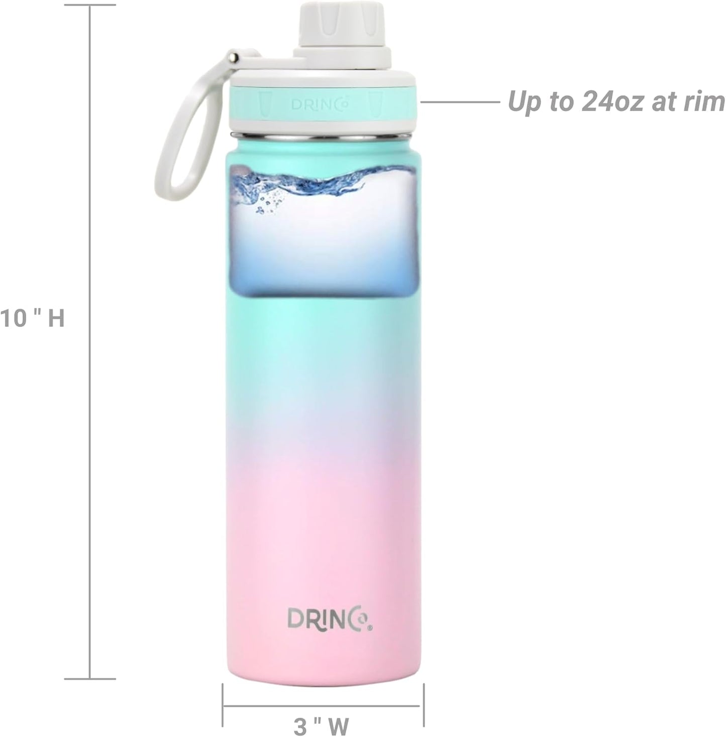 DRINCO Stainless Steel Water Bottle Spout Lid Vacuum Insulated Double Wall Water Bottle Wide Mouth