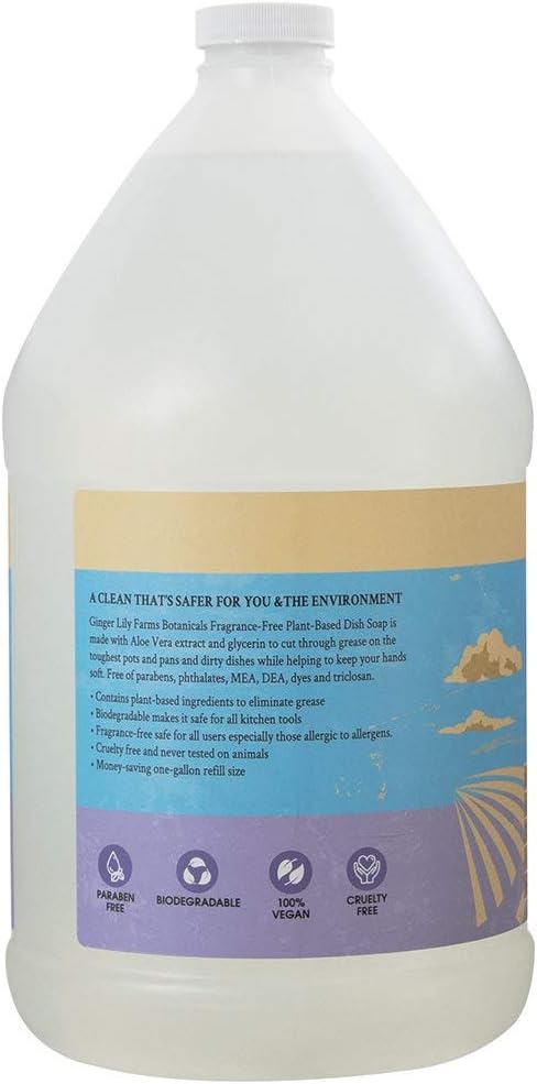 Ginger Lily Farms Botanicals Plant-Based Liquid Dish Soap, Concentrated Formula with Max Grease