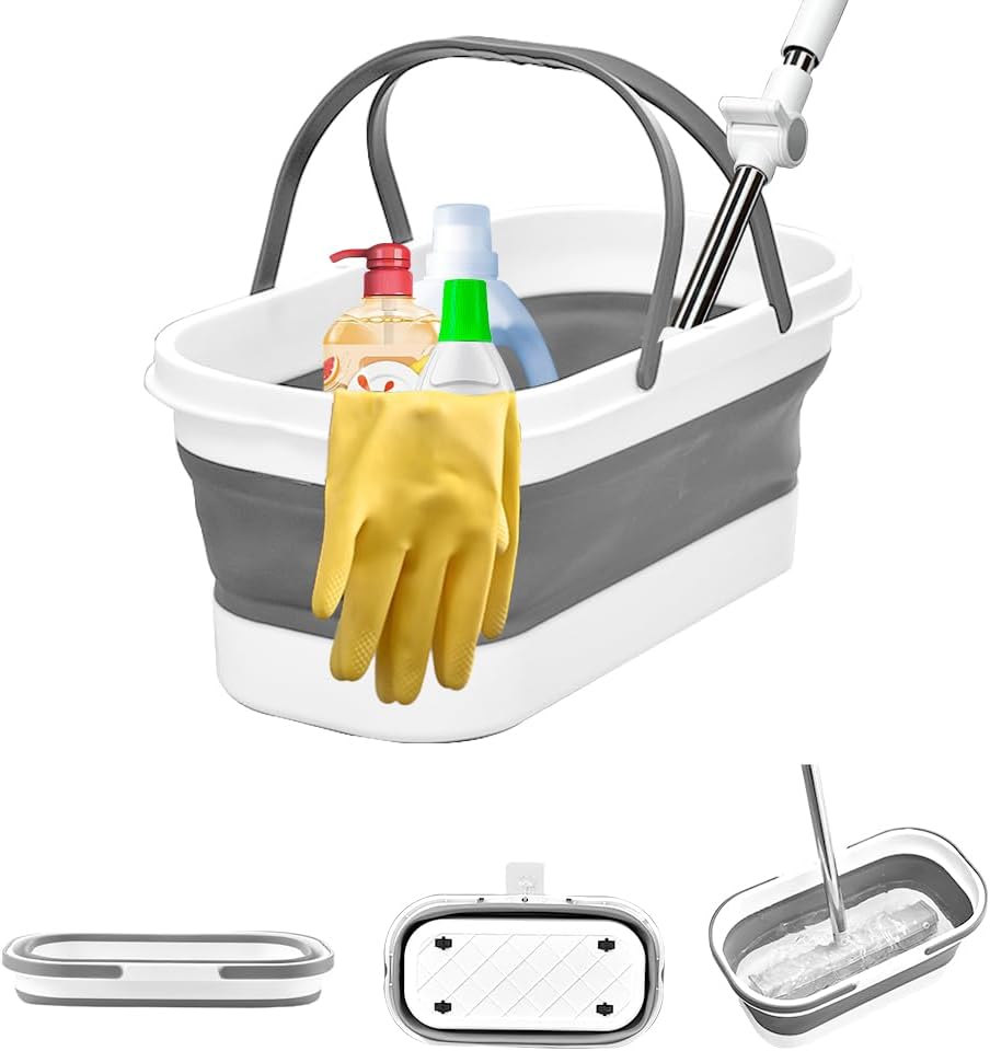 Collapsible Mop Bucket Basin Tub with Handle and Wheels, 12L (3.2 Gallon) Foldable Small Plastic