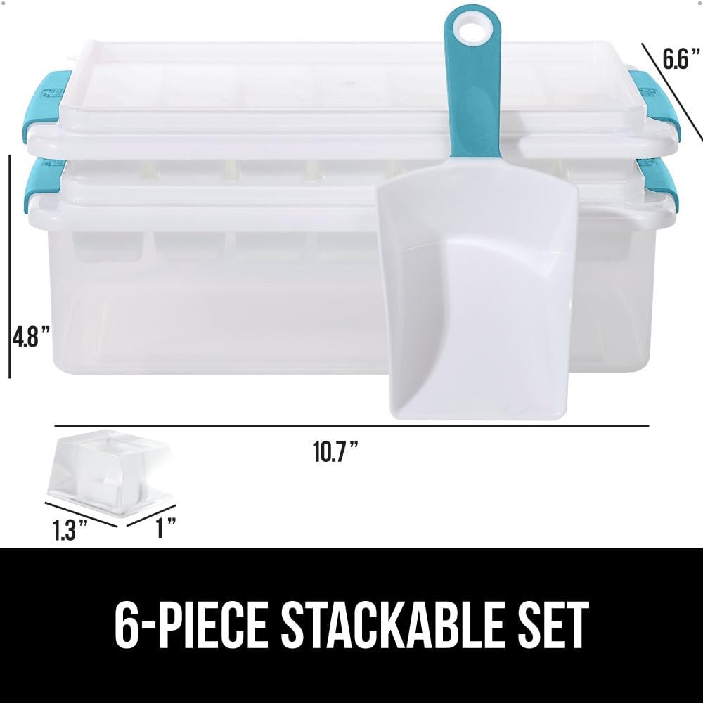 GORILLA GRIP Stackable Ice Cube Tray and Bin Set for Freezer, Includes 2 Trays with Lid and