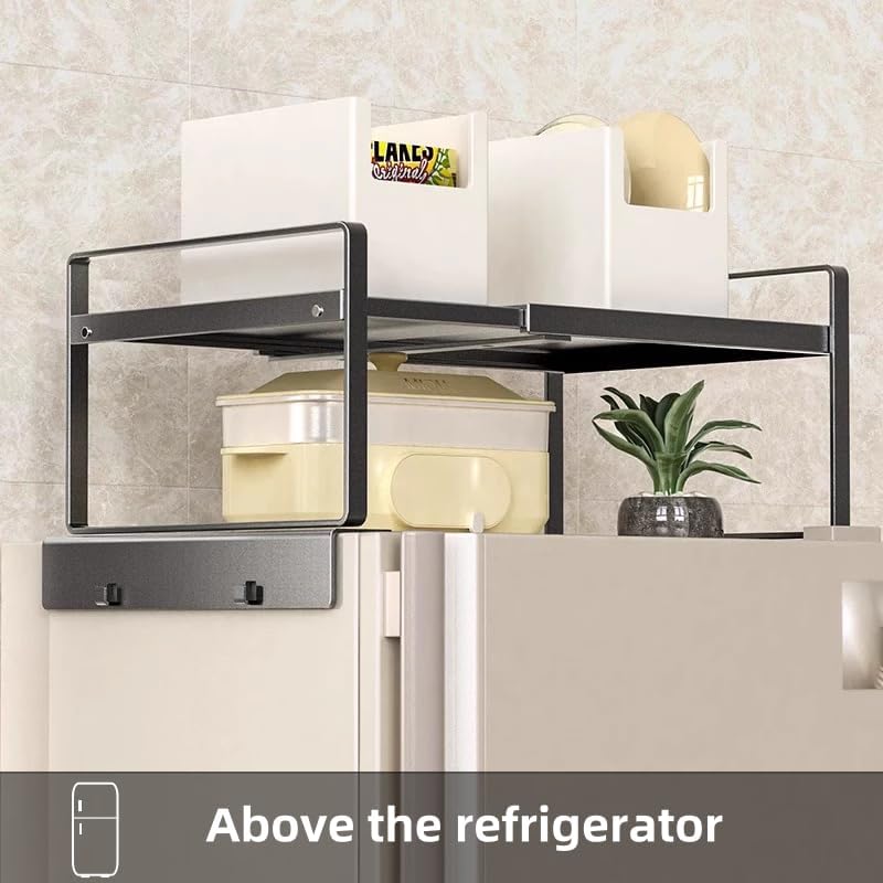 Adjustable Fridge Top Storage Rack,12.4"-23.62" Expandable Organizer Shelf,Refrigerator Storage