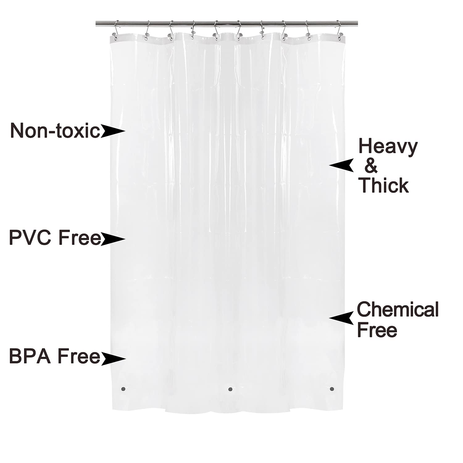Barossa Design Heavy Duty Shower Curtain Liner with 6 Magnets, Clear, 72x72