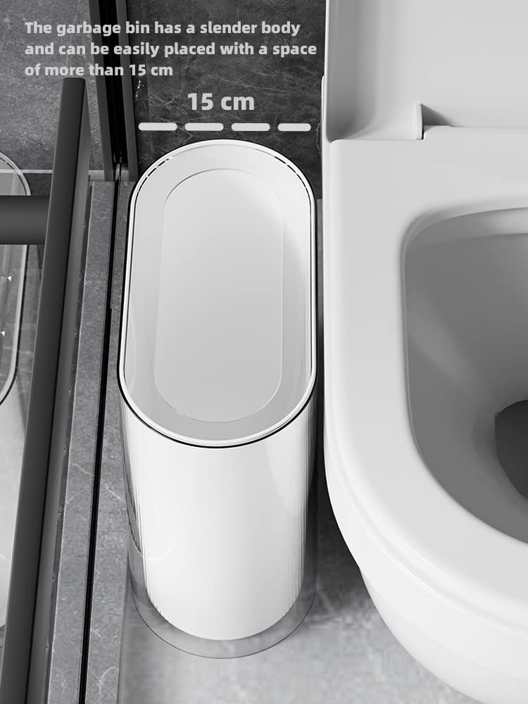 IEEK Small Waste Basket Slim Trash Can 3.2 Gallon/12L Clear and White Garbage Can Rectangle Plastic