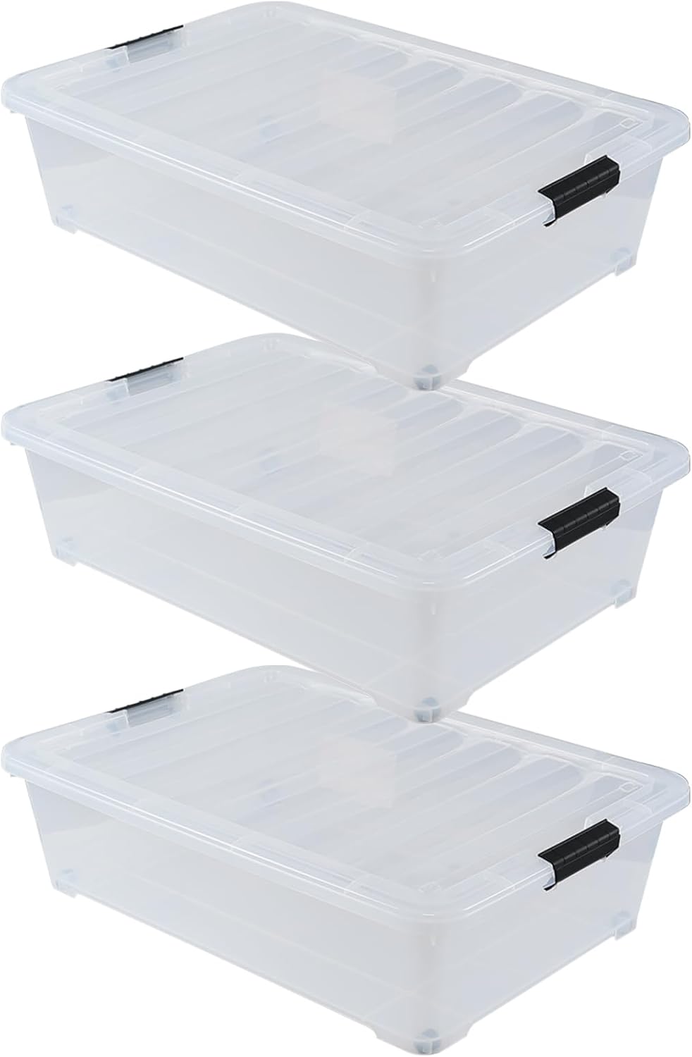 50 Quart Wheeled Latching Storage Box, Stackable Bin with Latch Lid, Plastic Container to Organize
