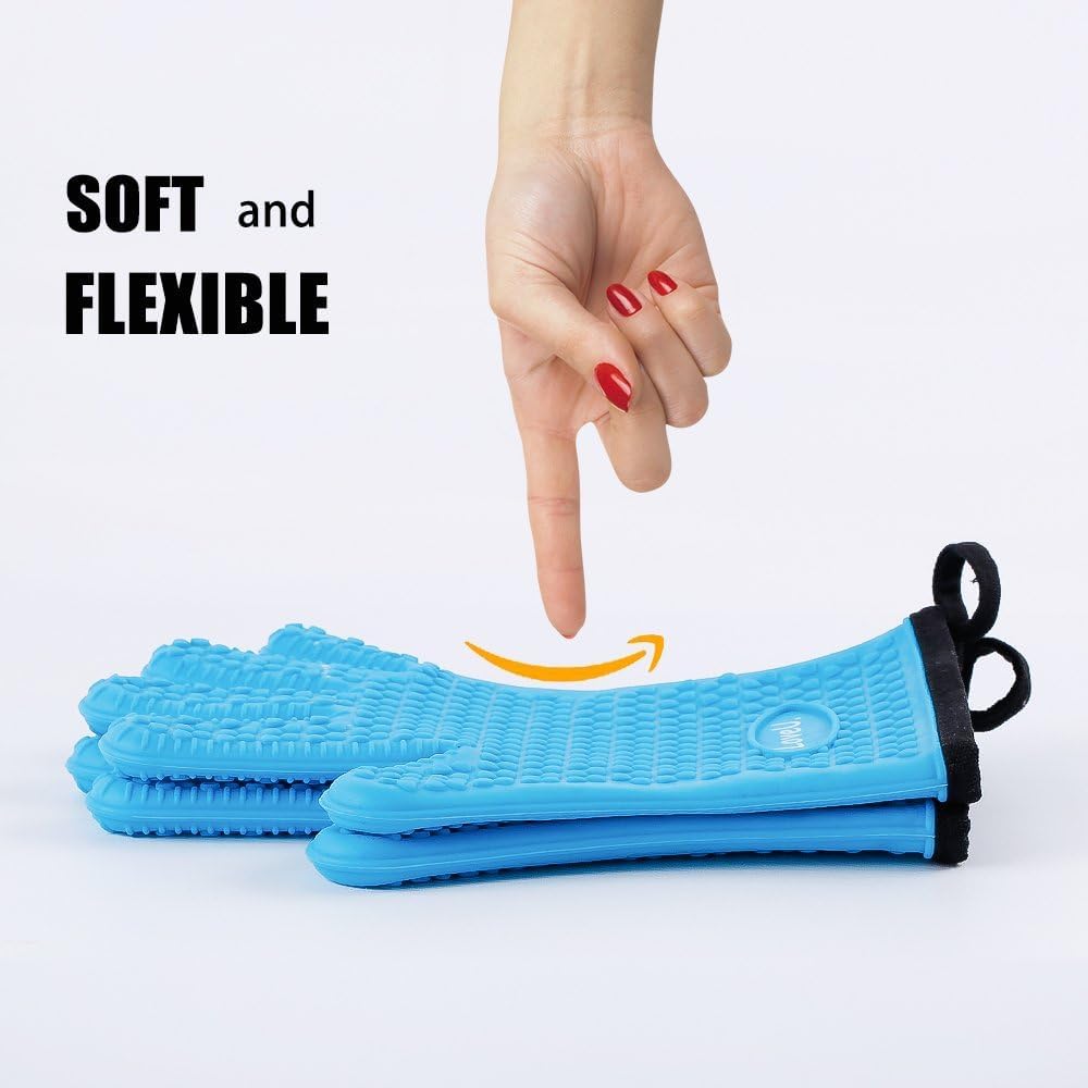 Kitchen Oven Gloves - Dual-Layer Heat Resistant Grilling Gloves, Silicone Oven Mitts with 5