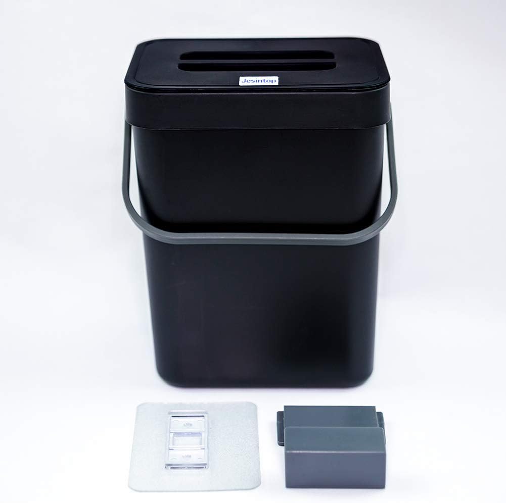 Compost Bin for Kitchen Countertop Under Sink,Bathroom Hanging Small Trash Can with Lid,Mountable