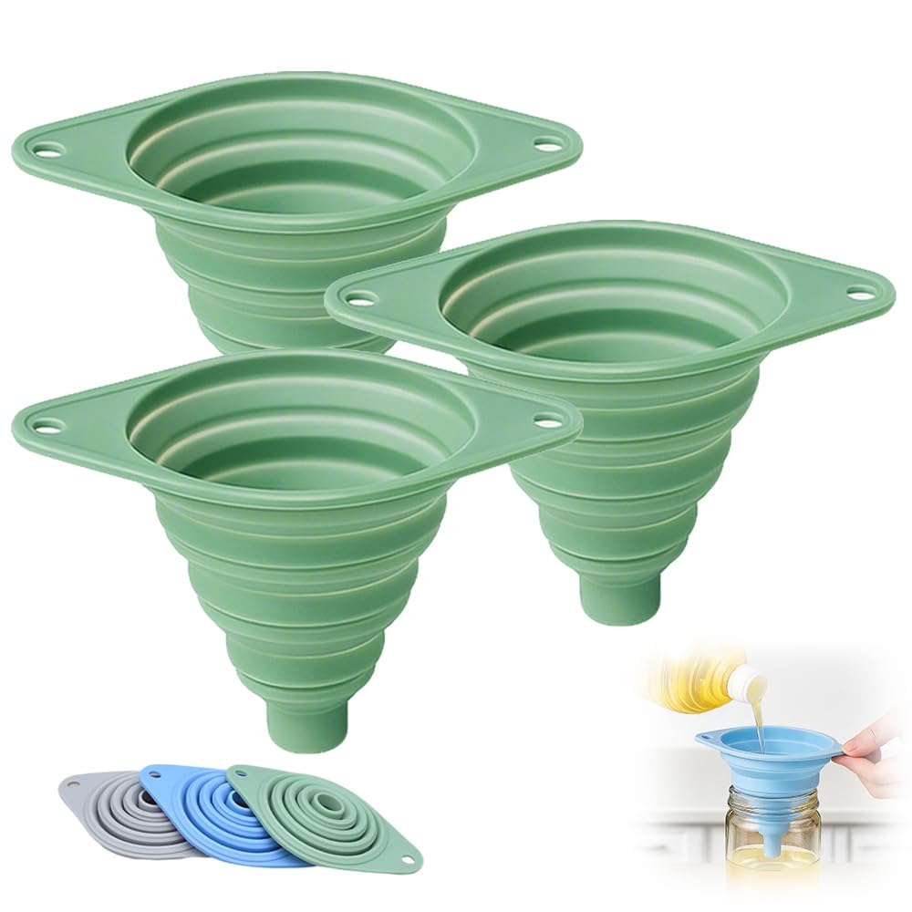 Kitchen Funnel Set 3 Pack, Collapsible Silicone Funnels for Filling Water Bottles & Small Bottles |