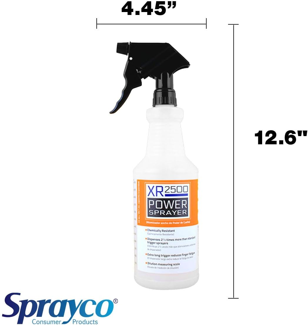 Sprayco 32oz Chemical Resistant Spray Bottle – Adjustable Nozzle, Built-in Dilution Scale, Heavy