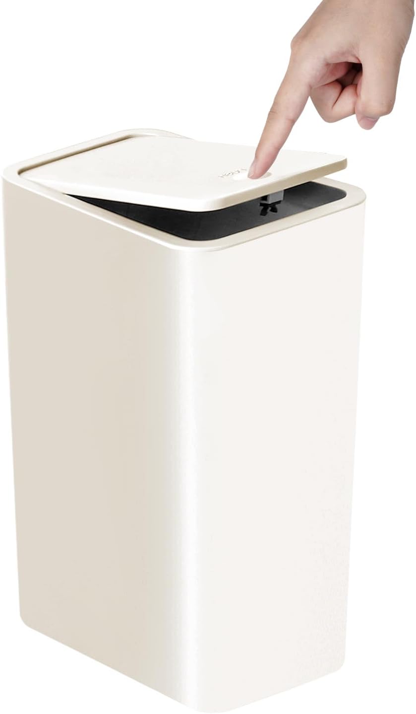 TIPGO Bathroom Trash Can with Lid, 10 Liter/ 2.6 Gallon Slim Garbage Can, Small Trash Bin Waste