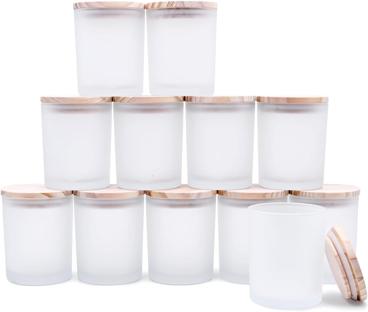 Thick Candle Jars for Making Candles 12 Pcs, 7 OZ Empty Jars with Wood Lids for Candle Making