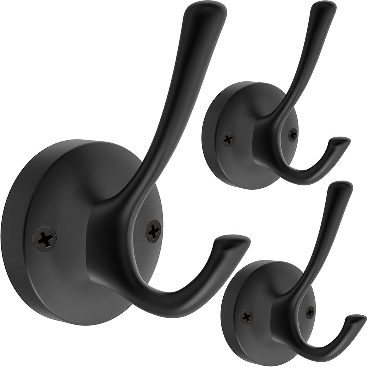 Black Wall Hooks Towel Hooks, 3 Pack Coat Hooks Robe Hook Heavy Duty Metal Double Bath Hook Wall