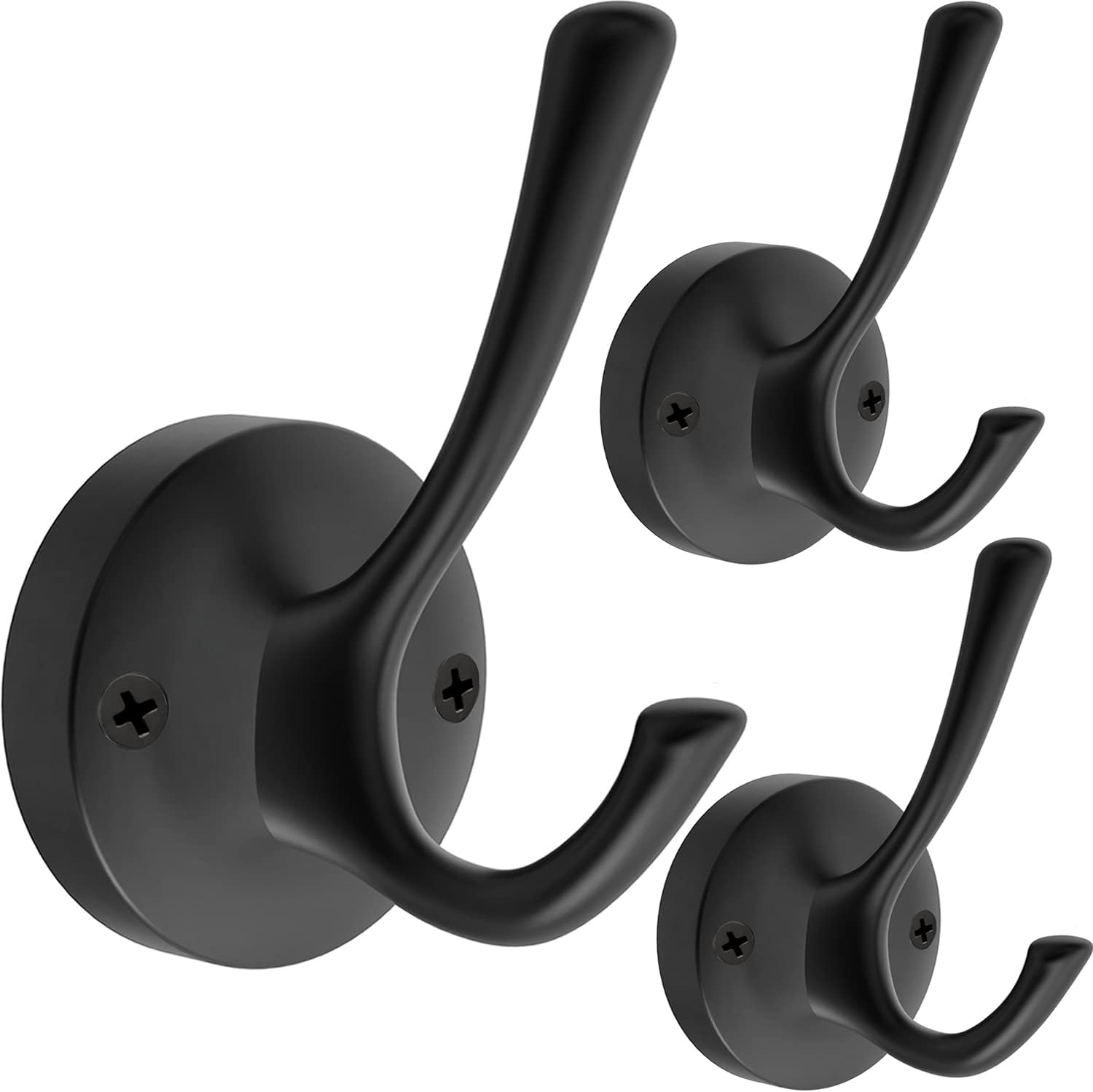 Black Wall Hooks Towel Hooks, 3 Pack Coat Hooks Robe Hook Heavy Duty Metal Double Bath Hook Wall