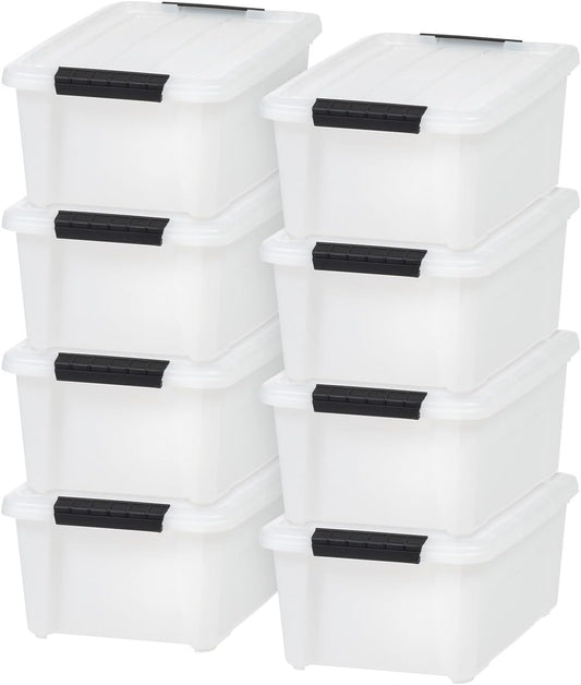 IRIS USA 13.5 Qt Stackable Plastic Storage Bins with Lids, 8 Pack - BPA-Free, Made in USA