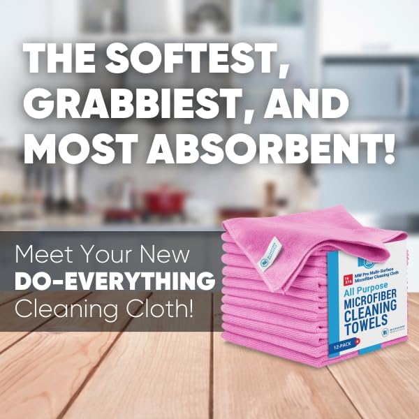 MW Pro Microfiber Cleaning Cloth | Pink | 12 Pack | 16” x 16” | All Purpose Microfiber Towels