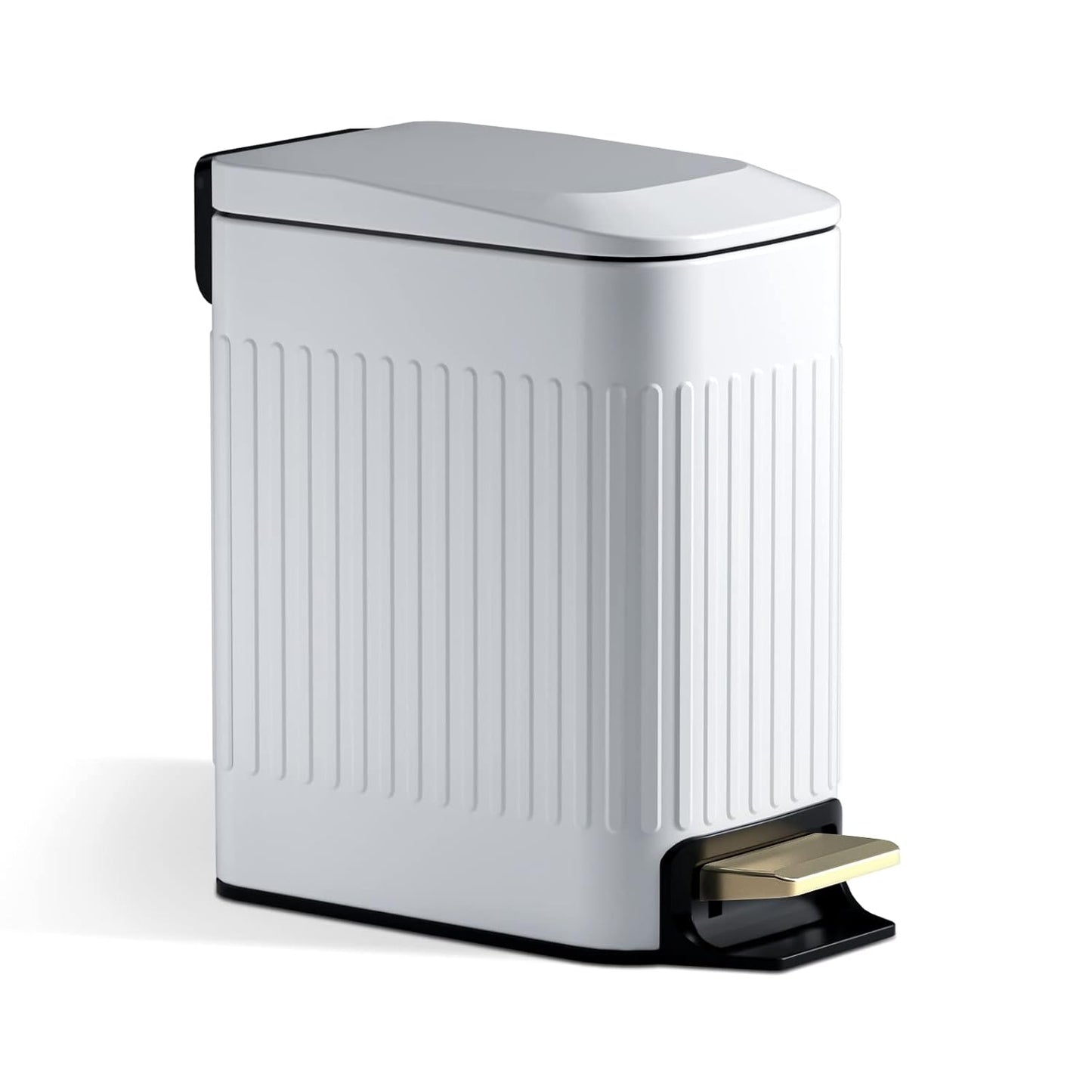 CEROELDA Small Bathroom Trash Can with Lid Soft Close-5L/1.3 Gal Slim Garbage Can-Metal Step
