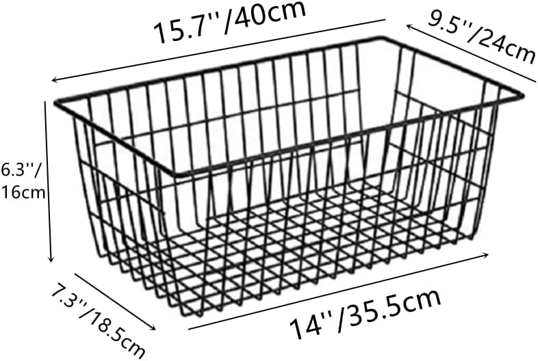 Slideep Farmhouse Metal Wire Basket, Fridge Freezer Storage Organizer Bins with Handles for Kitchen