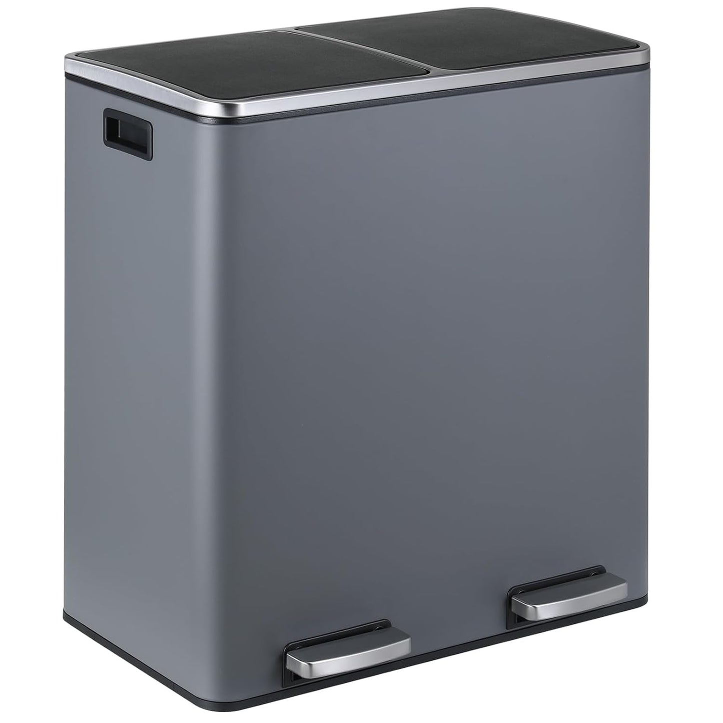 16 Gallon Rectangular Stainless Steel Trash Can, Dual Compartment Garbage Bin with Recycling Combo
