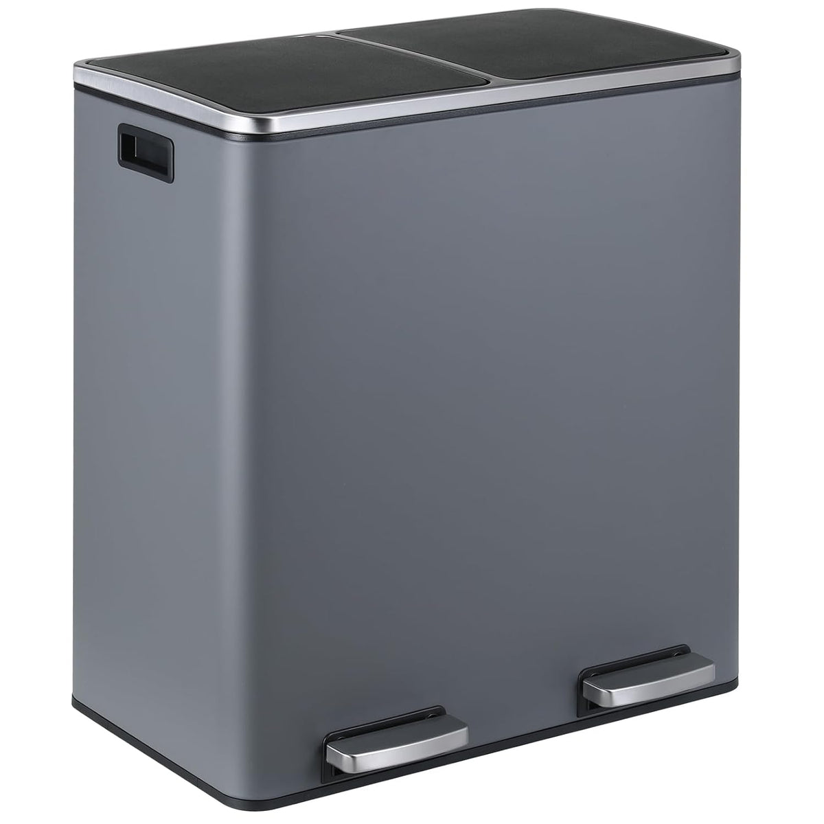 16 Gallon Rectangular Stainless Steel Trash Can, Dual Compartment Garbage Bin with Recycling Combo