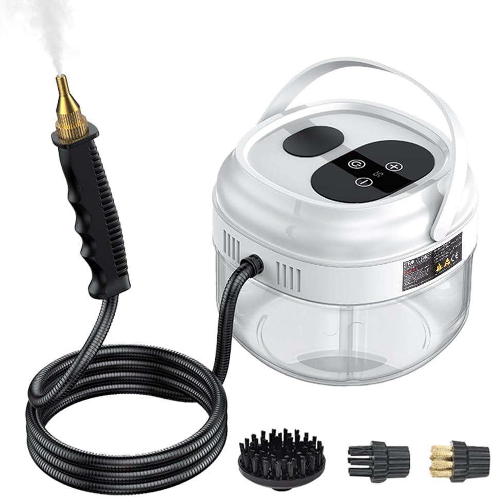 Irishom Pressurized Handheld Steam Cleaner with 3 Brushes and Extended Rod, Deep Cleaning Steamer