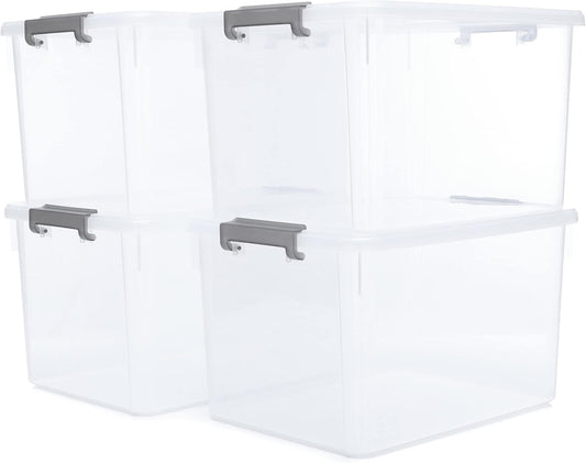 Citylife 32 QT Plastic Storage Bins with Latching Lids Stackable Storage Containers for Organizing