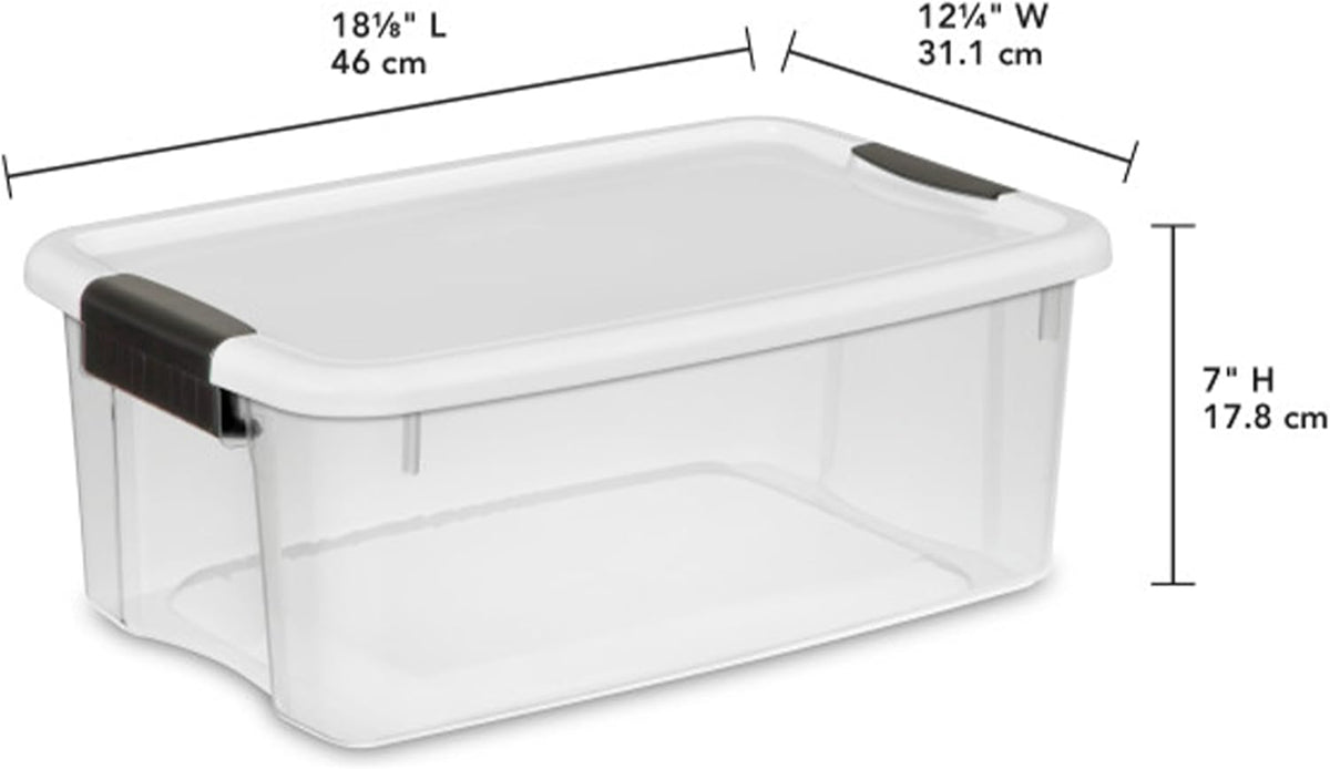 Sterilite 12-Pack Ultra Latching Box, Storage Bins with Lids, Clear Plastic, 18 Quart - Heavy-Duty