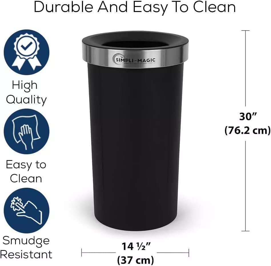 SIMPLI-MAGIC 16 Gallon (60L) Open Top Trash Can – Round Commercial Trash Can – Smudge-Resistant