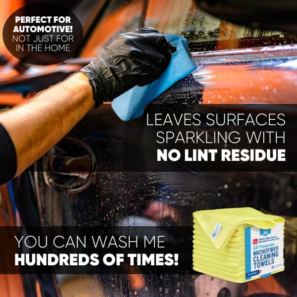 MW Pro Microfiber Cleaning Cloth | Yellow (12 Pack) | Size 16" x 16" | All Purpose Microfiber