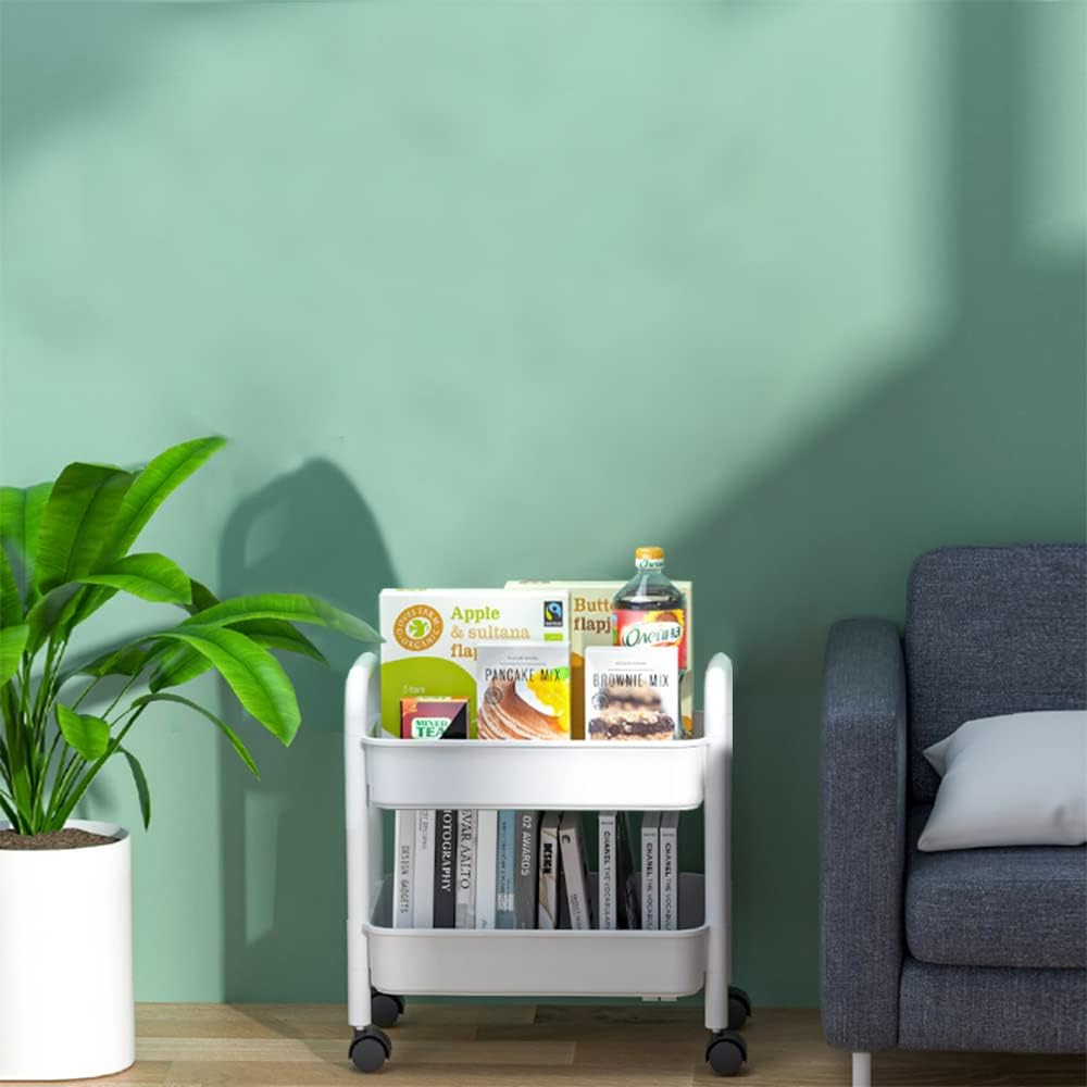 Melody House 2-Tier Utility Rolling Cart Storage Organizer Sofa Side Table with Wheels, Under Desk