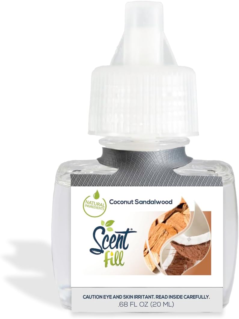 Scent Fill Coconut Sandalwood Plug in Air Freshener, Scented Oil Refills, 2 Refills + Diffuser