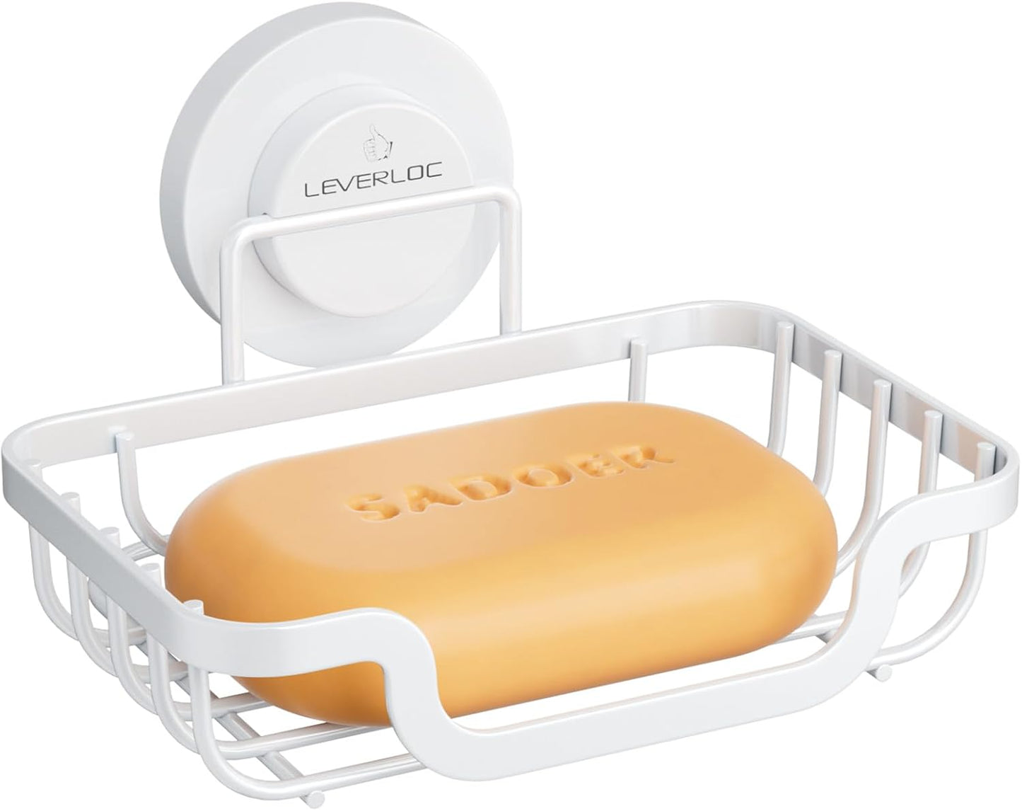 LEVERLOC Soap Dish, Soap Bar Holder for Shower Suction Cup Wall Mounted, Stainless Steel