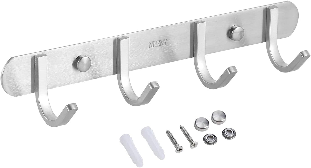 Coat Hook Wall Mount Towel Hook Rack with 4 Hooks 11-inch Hanger for Hanging Clothes, Bags, Keys