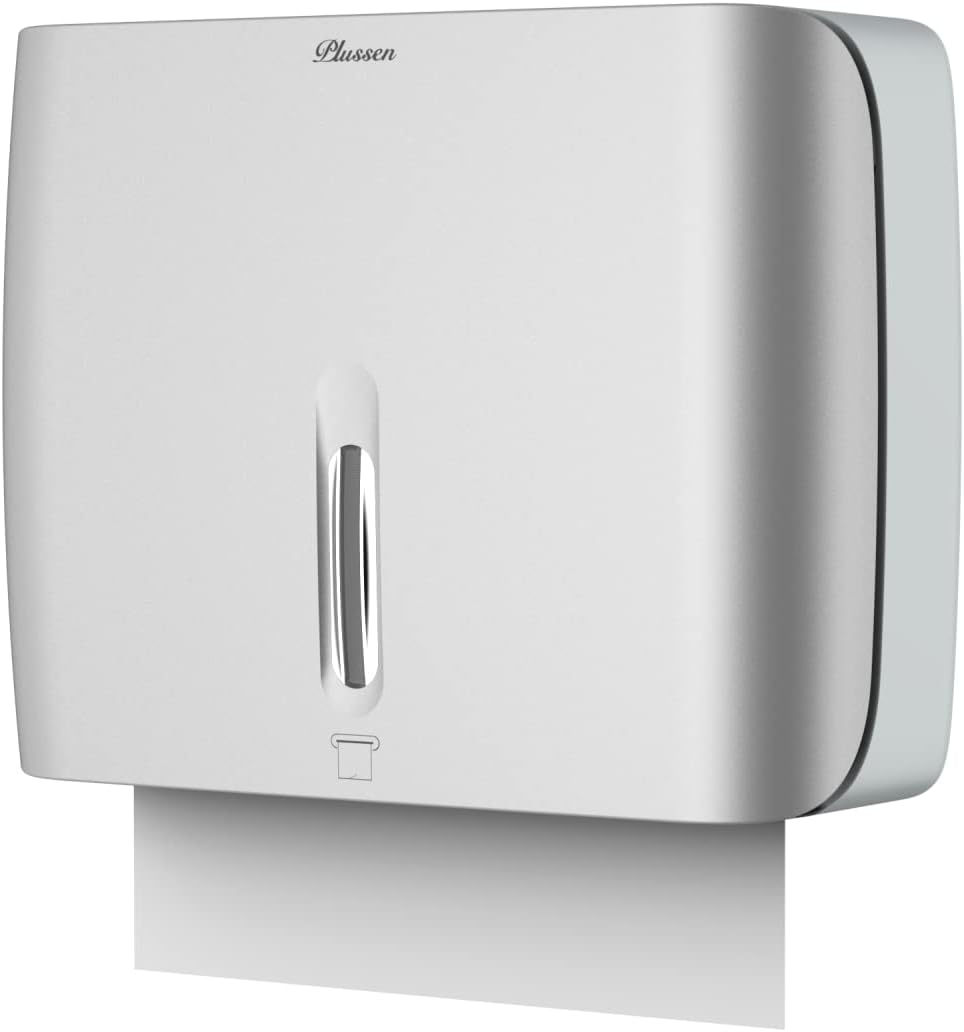 Paper Towel Dispenser Wall Mount Commercial & Home Use ABS Matte Silver Gray with Window Holds 200