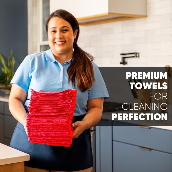 MW Pro Microfiber Cleaning Cloth | Red (12 Pack) | Size 16" x 16" | All Purpose Microfiber Towels