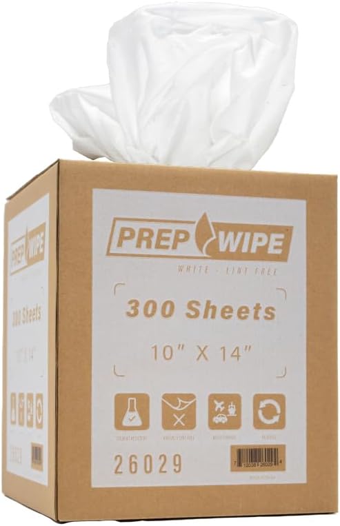 26029 Prep Wipe WHITE Lint Free Cleaning Towels Pack of 300 Sheets, 10" x 14" (1 Box)