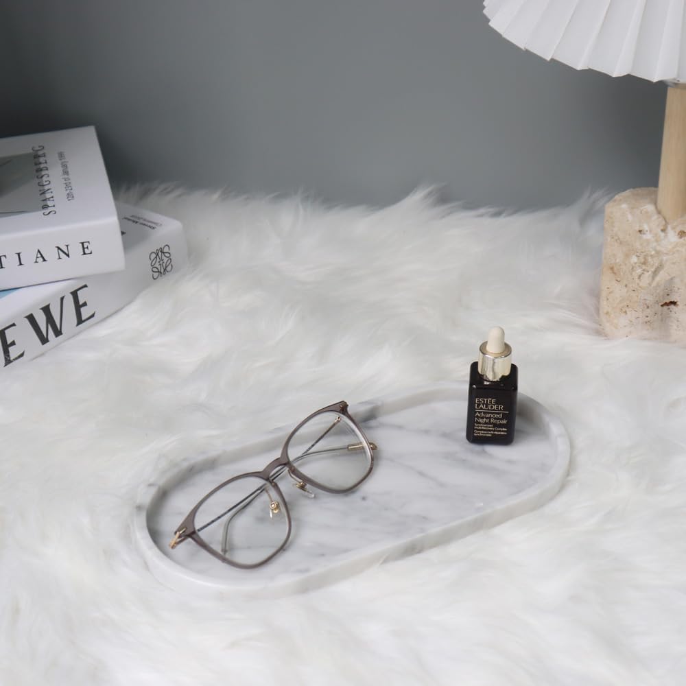 Natural Marble Tray, Oval Vanity Decorative Tray for Bathroom Counter, Countertop Stone Organizer