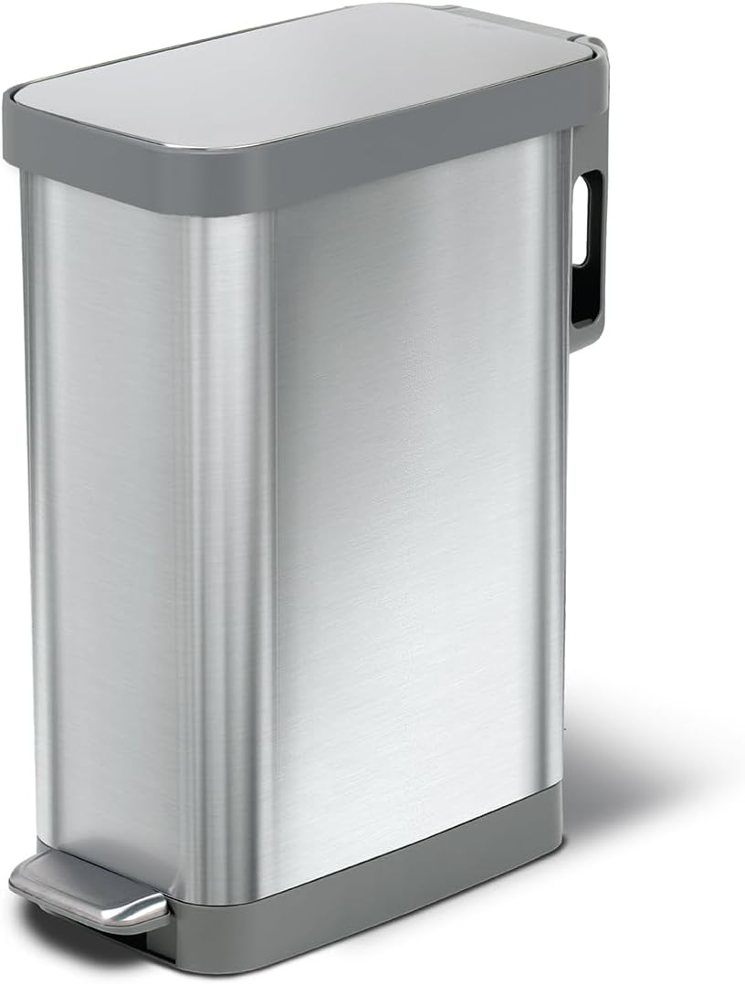 Glad Slim Trash Can with Clorox Odor Protection - Narrow Kitchen Garbage Bin with Soft Close Lid