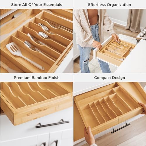 KitchenEdge Premium Silverware, Flatware and Utensil Organizer for Kitchen Drawers, Food-Safe