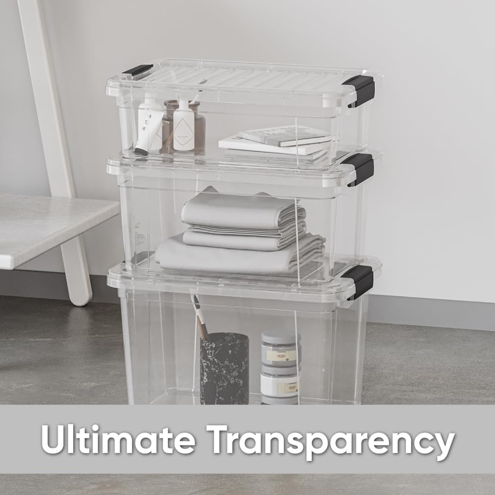 Superio Storage Bins with Lids, Clear Plastic Containers for Organizing, Stackable Totes, BPA Free