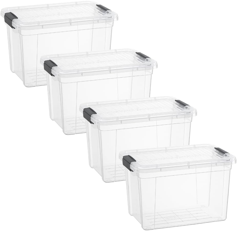 Superio Clear Storage Bins with Lids, Stackable Deep Storage Boxes with Latches and Handles, Extra