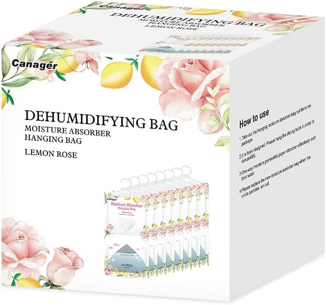 CANAGER Hanging Moisture Absorber, Lemon Rose Moistureproof Hanging Bag，Dehumidifier Bag (8 packs)
