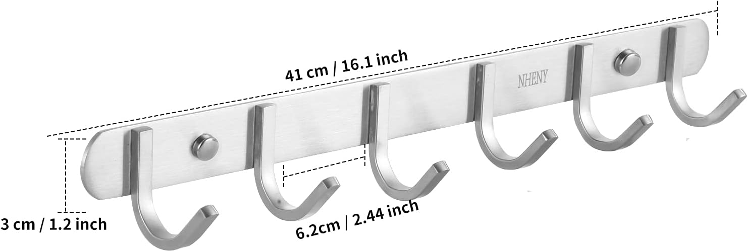 Coat Hook Wall Mount Towel Rack with 6 Hooks Hanger for Hanging Clothes, Bags, Keys, and Towels