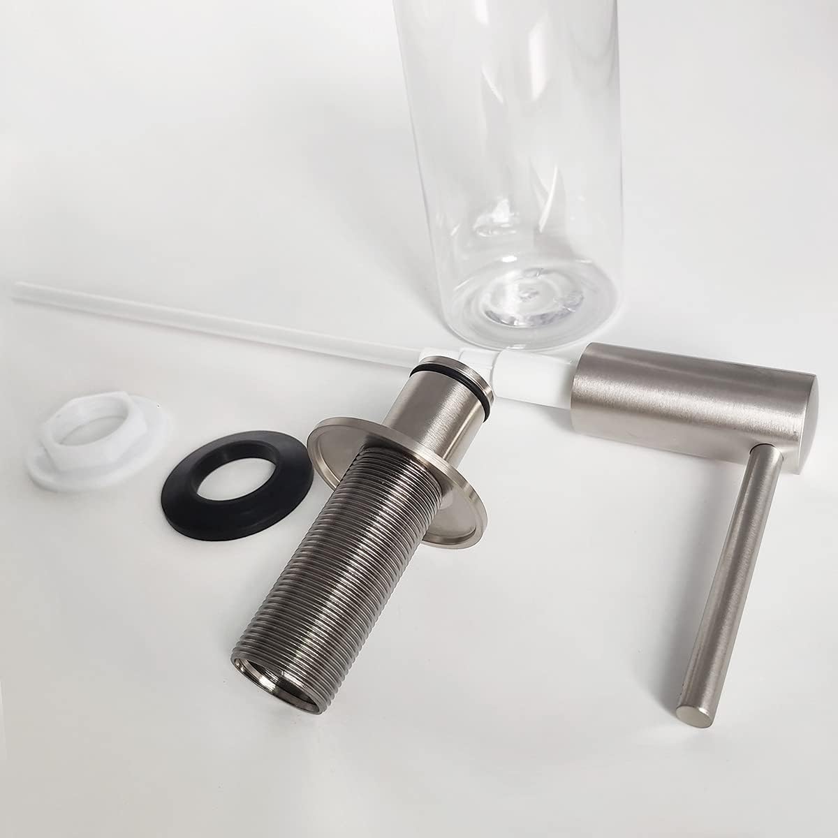 Brushed Nickel Built in Soap Dispenser for Kitchen Sink with 17 OZ PET Bottle Brass Pump Head Deck