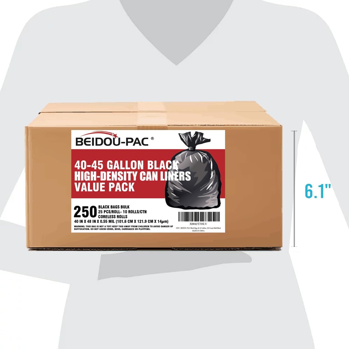 40-45 Gallon Lawn & Leaf Trash Bags, 250 Count Bulk, Black Garbage bags, Multi-purpose Trash Can