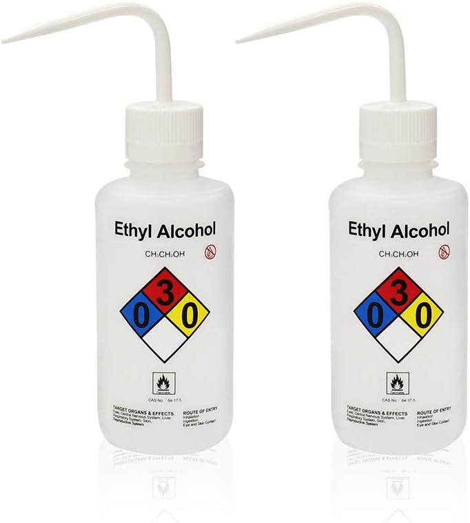 2pcs of Self-Venting Safety Wash Bottles, Vol.500ml 17oz, Ethyl Alcohol Wash Bottle, LDPE Material