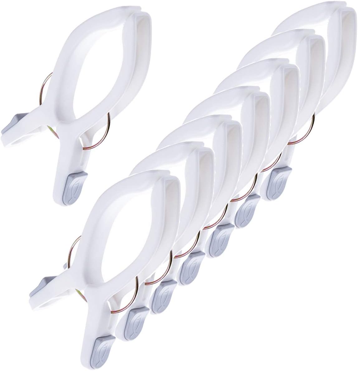 8 Pack Beach Towel Clips for Beach Chairs White Jumbo Size Towel Clamps Lounge Pool Chairs Plastic
