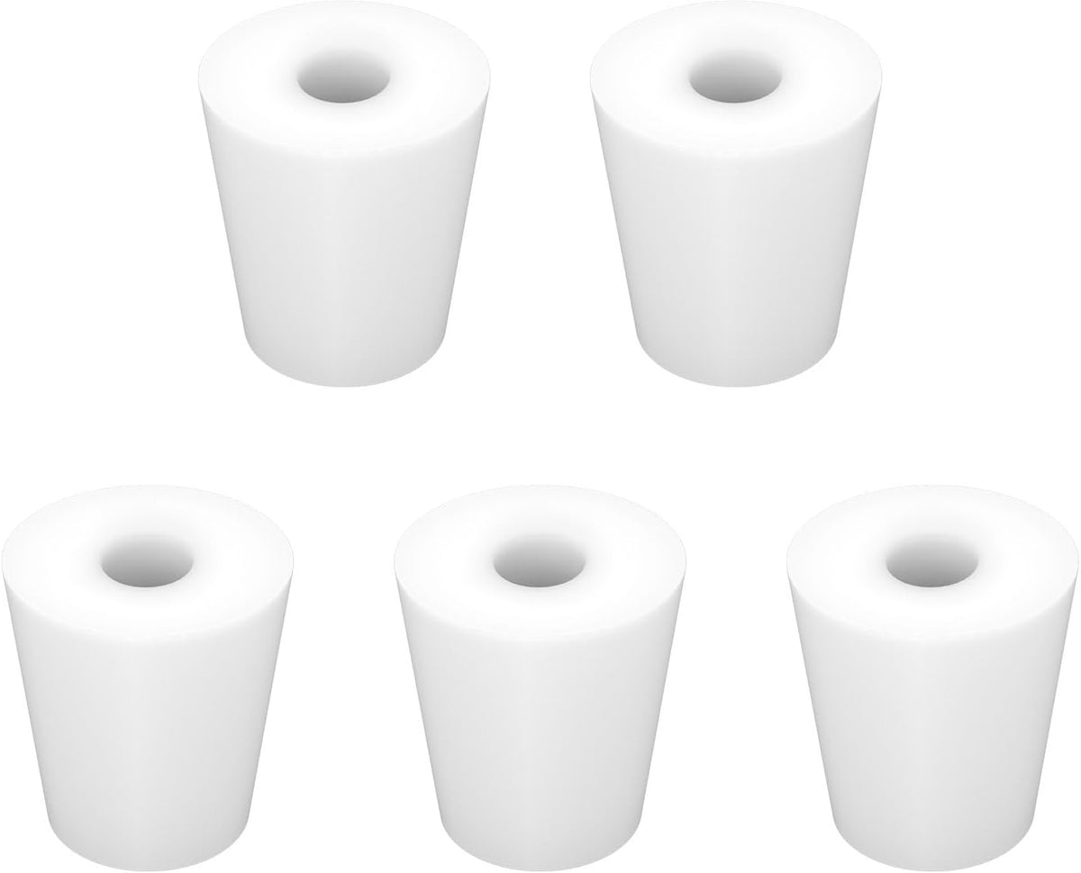 Labasics 5-Pack 4# Single-Hole Silicone Stoppers, White Tapered Lab Seal Stoppers with 0.31" Hole
